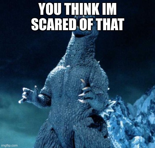 Laughing Godzilla | YOU THINK IM SCARED OF THAT | image tagged in laughing godzilla | made w/ Imgflip meme maker