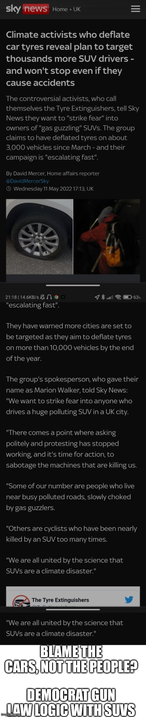 Meanwhile, in the UK... | BLAME THE CARS, NOT THE PEOPLE? DEMOCRAT GUN LAW LOGIC WITH SUVS | image tagged in blank white template | made w/ Imgflip meme maker