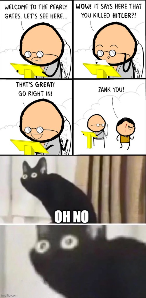 Is This Darker enough? | OH NO | image tagged in oh no black cat,dark humor,memes,hitler | made w/ Imgflip meme maker
