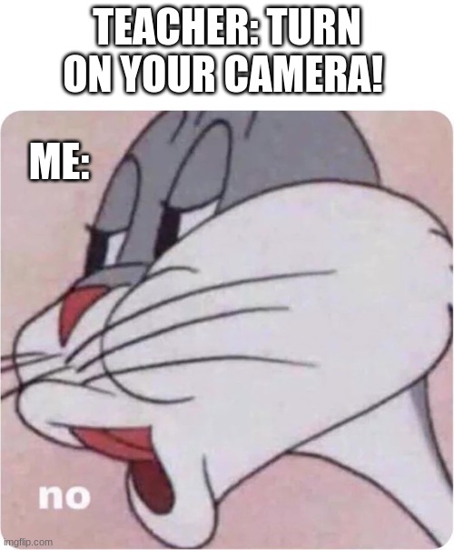 no. |  TEACHER: TURN ON YOUR CAMERA! ME: | image tagged in bugs bunny no | made w/ Imgflip meme maker