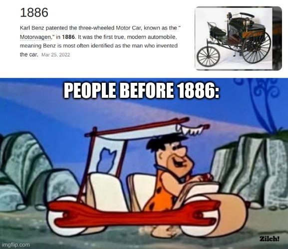 PEOPLE BEFORE 1886: | image tagged in flintstones pedal car | made w/ Imgflip meme maker