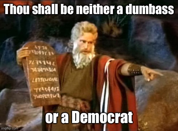 Moses | Thou shall be neither a dumbass or a Democrat | image tagged in moses | made w/ Imgflip meme maker