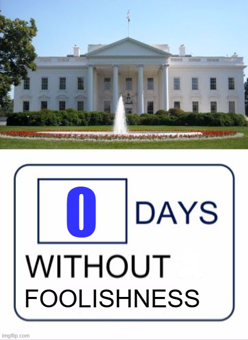 White House days without a | 0 FOOLISHNESS | image tagged in white house days without a | made w/ Imgflip meme maker