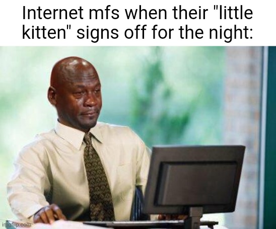 Haha internet dating go brrrr | Internet mfs when their "little kitten" signs off for the night: | image tagged in e | made w/ Imgflip meme maker