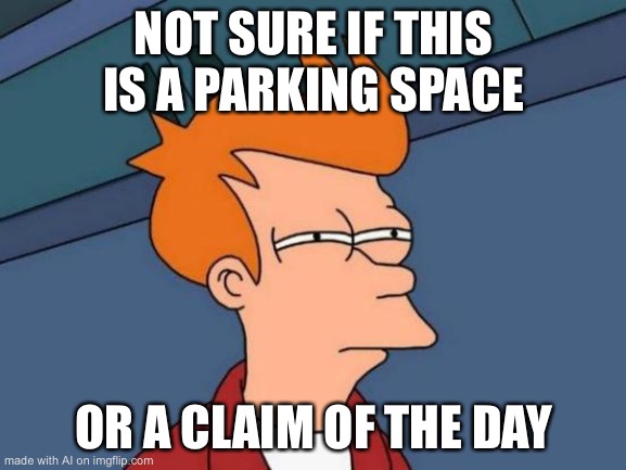 Best car park for AI? | NOT SURE IF THIS IS A PARKING SPACE; OR A CLAIM OF THE DAY | image tagged in memes,futurama fry | made w/ Imgflip meme maker