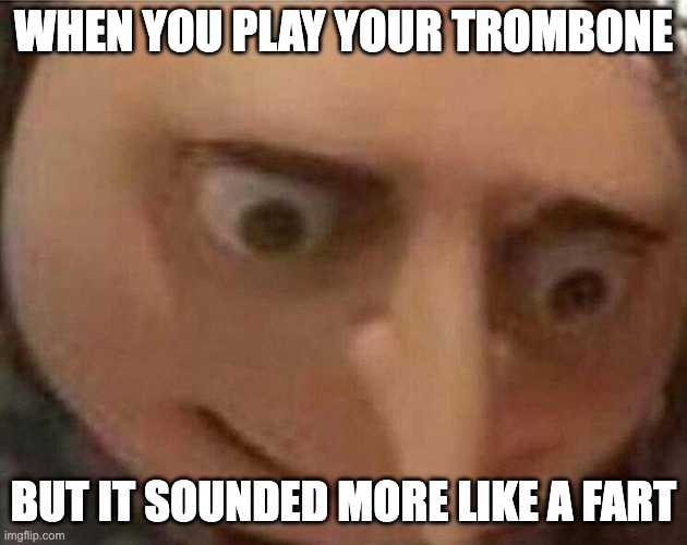 huge mistake | WHEN YOU PLAY YOUR TROMBONE; BUT IT SOUNDED MORE LIKE A FART | image tagged in gru meme | made w/ Imgflip meme maker