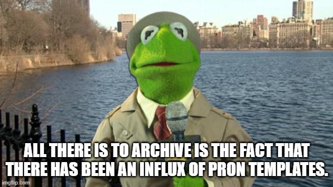 Kermit News Report | ALL THERE IS TO ARCHIVE IS THE FACT THAT THERE HAS BEEN AN INFLUX OF PRON TEMPLATES. | image tagged in kermit news report | made w/ Imgflip meme maker