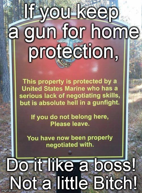 Like a boss, not a bitch | If you keep a gun for home protection, Do it like a boss! Not a little B**ch! | image tagged in funny,signs/billboards | made w/ Imgflip meme maker