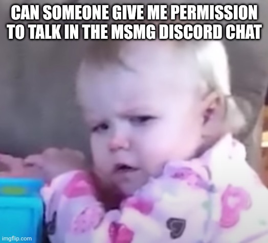 Bro wtf |  CAN SOMEONE GIVE ME PERMISSION TO TALK IN THE MSMG DISCORD CHAT | image tagged in angry baby | made w/ Imgflip meme maker