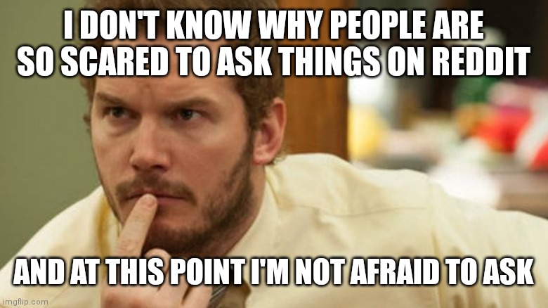 I'm not afraid to ask | I DON'T KNOW WHY PEOPLE ARE SO SCARED TO ASK THINGS ON REDDIT; AND AT THIS POINT I'M NOT AFRAID TO ASK | image tagged in i'm not afraid to ask | made w/ Imgflip meme maker