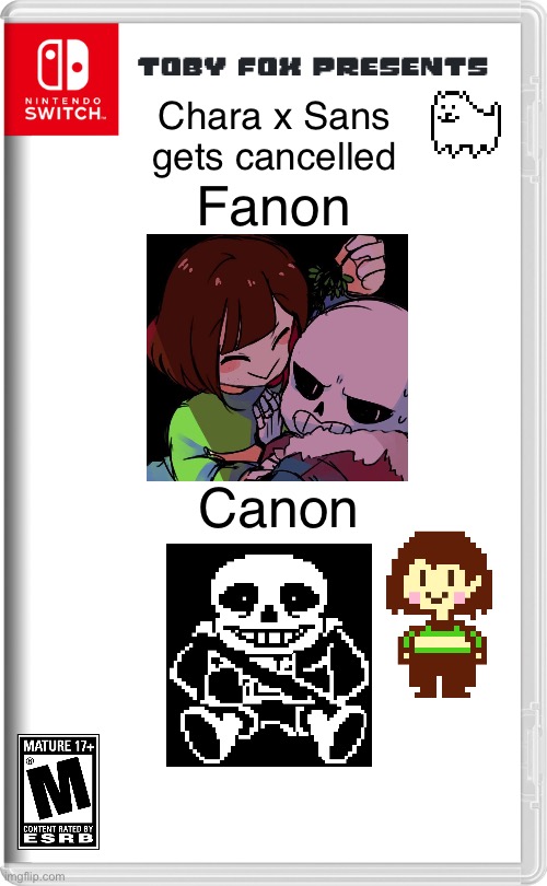 Chara x Sans must be CANCELLED | Fanon; Chara x Sans gets cancelled; Canon | image tagged in nintendo switch,ship,cringe,undertale | made w/ Imgflip meme maker