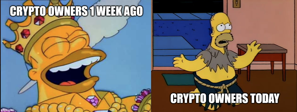 I own Crypo, I own nothing | CRYPTO OWNERS 1 WEEK AGO; CRYPTO OWNERS TODAY | image tagged in bitcoin,reeeee | made w/ Imgflip meme maker