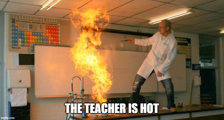THE TEACHER IS HOT | image tagged in puns,bad puns | made w/ Imgflip meme maker