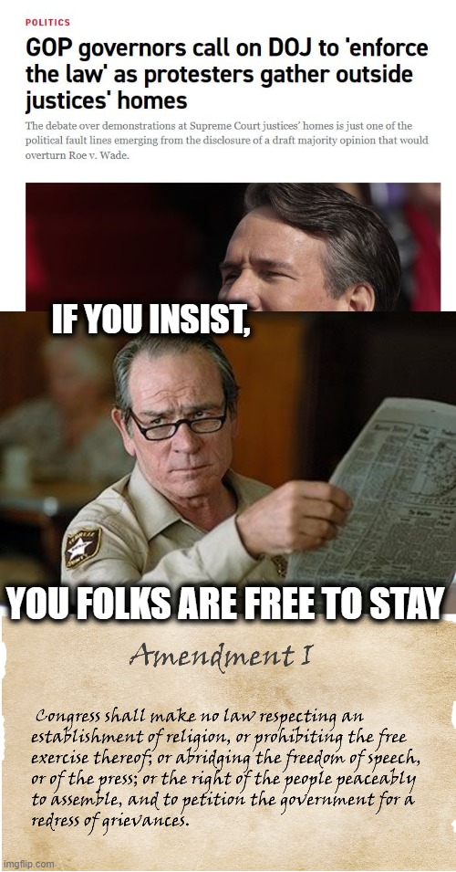 I don't think law means what he thinks it does. | IF YOU INSIST, YOU FOLKS ARE FREE TO STAY | image tagged in memes,politics,first amendment,constitution,gop hypocrite,freedom | made w/ Imgflip meme maker