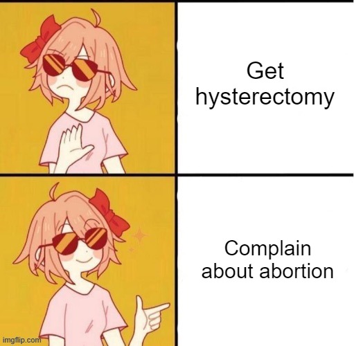 I don't want solutions, I just want to be mad | Get hysterectomy; Complain about abortion | image tagged in trans girl drake meme | made w/ Imgflip meme maker