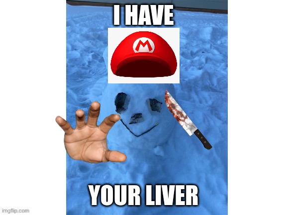 Best I could do | I HAVE; YOUR LIVER | image tagged in mario,snowman | made w/ Imgflip meme maker