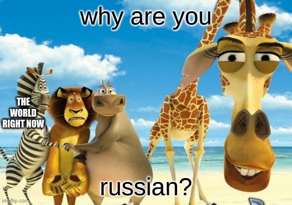 Madagascar giraffe judging | why are you; THE WORLD RIGHT NOW; russian? | image tagged in madagascar giraffe judging,why are you russian | made w/ Imgflip meme maker