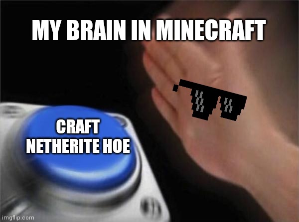 Blank Nut Button | MY BRAIN IN MINECRAFT; CRAFT NETHERITE HOE | image tagged in memes,blank nut button | made w/ Imgflip meme maker