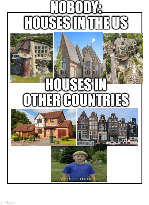 Blank Template | NOBODY:
HOUSES IN THE US; HOUSES IN OTHER COUNTRIES | image tagged in blank template | made w/ Imgflip meme maker