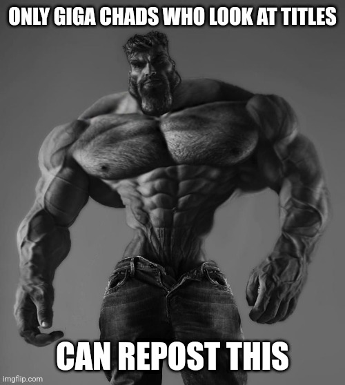 GigaChad | ONLY GIGA CHADS WHO LOOK AT TITLES; CAN REPOST THIS | image tagged in gigachad | made w/ Imgflip meme maker