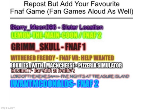 Title | IWANTMCDONALDS- FNAF 2 | image tagged in repost,fnaf | made w/ Imgflip meme maker