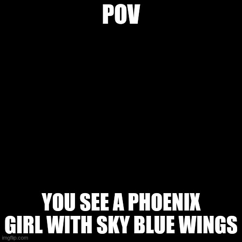 Blank black  template | POV; YOU SEE A PHOENIX GIRL WITH SKY BLUE WINGS | image tagged in blank black template | made w/ Imgflip meme maker