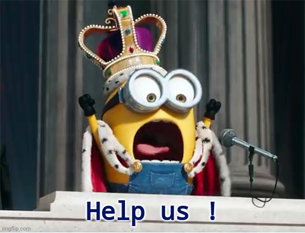 Minions King Bob | Help us ! | image tagged in minions king bob | made w/ Imgflip meme maker