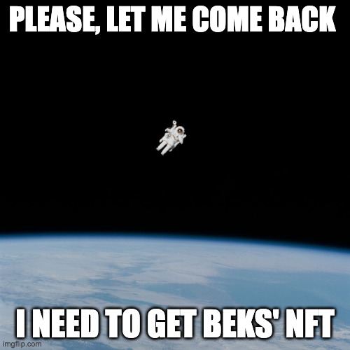 Beks NFT | PLEASE, LET ME COME BACK; I NEED TO GET BEKS' NFT | image tagged in astronaut | made w/ Imgflip meme maker