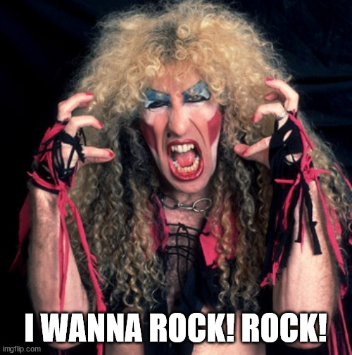 twisted sister | I WANNA ROCK! ROCK! | image tagged in twisted sister | made w/ Imgflip meme maker