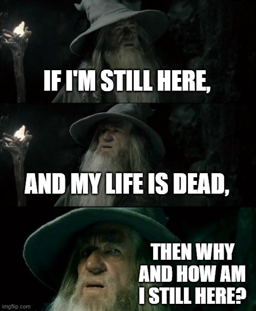 Life For Hire! Call 020-012-2022 To Apply Today! | IF I'M STILL HERE, AND MY LIFE IS DEAD, THEN WHY AND HOW AM I STILL HERE? | image tagged in memes,confused gandalf,life needed | made w/ Imgflip meme maker