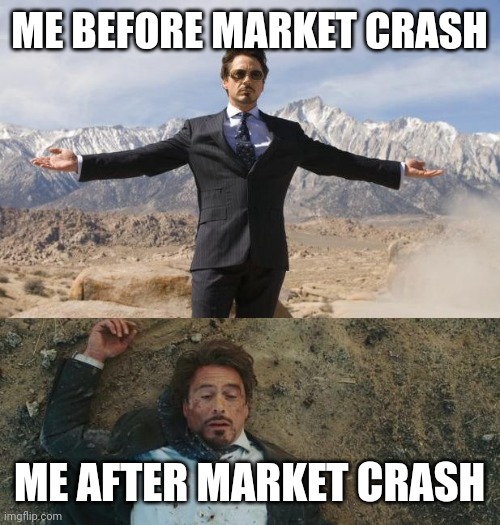 Crypto dip | ME BEFORE MARKET CRASH; ME AFTER MARKET CRASH | image tagged in before after tony stark,market,crypto | made w/ Imgflip meme maker