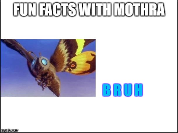 Fun Facts with Mothra | B R U H | image tagged in fun facts with mothra | made w/ Imgflip meme maker