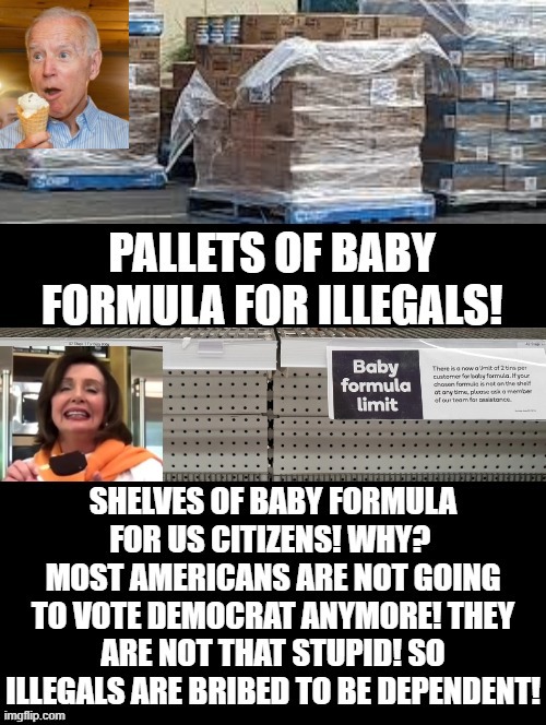 Baby Formula for Illegals versus American Citizens! Why? Most Americans will not vote Democrat anymore! | image tagged in stupid liberals,morons,idiots,joe biden | made w/ Imgflip meme maker