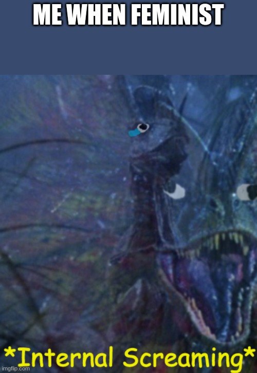 Internal Screaming Dilophosaurus | ME WHEN FEMINIST | image tagged in internal screaming dilophosaurus | made w/ Imgflip meme maker