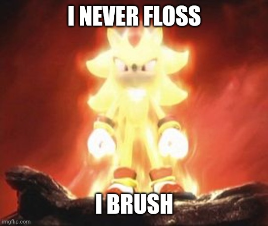 Shadow doesn't play Fortnite | I NEVER FLOSS; I BRUSH | image tagged in super shadow,fortnite,floss,gaming,shadow the hedgehog | made w/ Imgflip meme maker