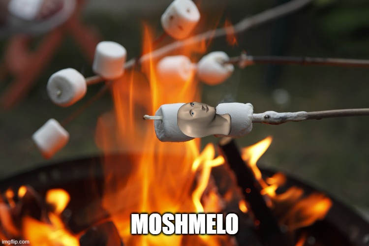 Meme Man Moshmelo | MOSHMELO | image tagged in roasting marshmellows | made w/ Imgflip meme maker