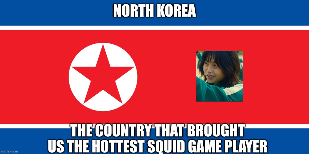 North Korea | NORTH KOREA; THE COUNTRY THAT BROUGHT US THE HOTTEST SQUID GAME PLAYER | image tagged in north korea | made w/ Imgflip meme maker