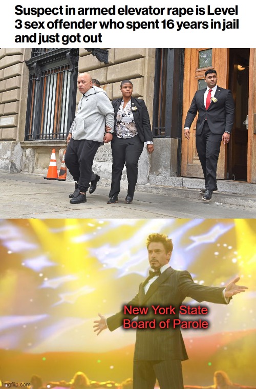 Exactly what everyone expected | New York State Board of Parole | image tagged in tony stark success,memes,new york,board of parole,rape,democrats | made w/ Imgflip meme maker