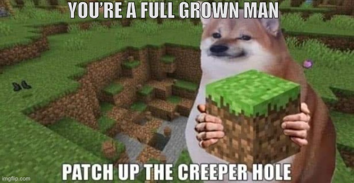  YOU’RE A FULL GROWN MAN | image tagged in creeper | made w/ Imgflip meme maker