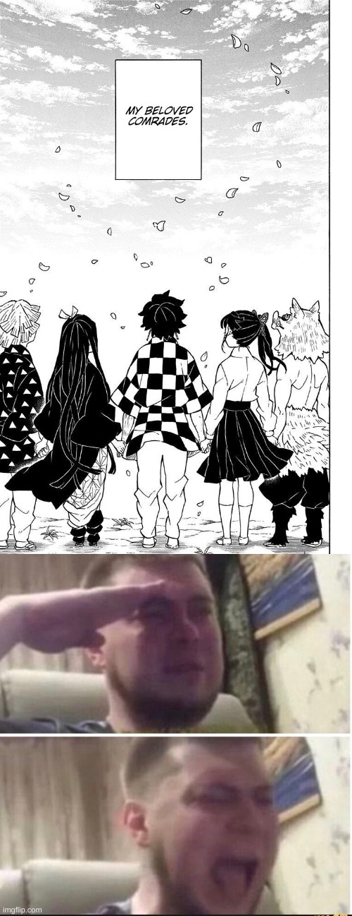 this made me sad | image tagged in crying salute,demon slayer | made w/ Imgflip meme maker
