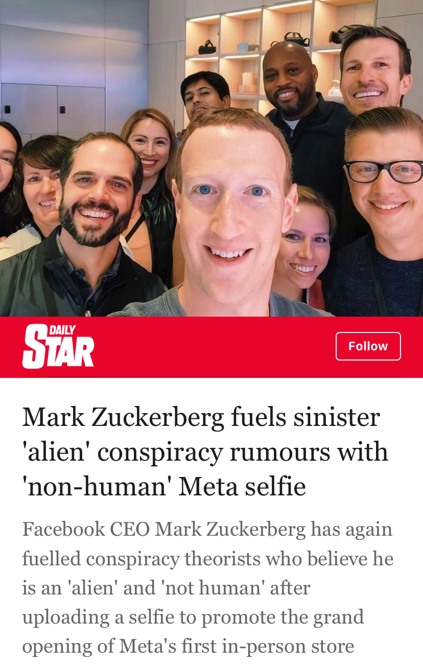 High Quality Mark Zuckerberg alien selfie Blank Meme Template