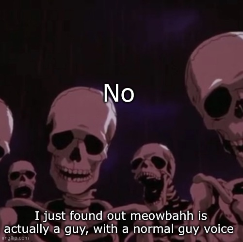 roasting skeletons | No; I just found out meowbahh is actually a guy, with a normal guy voice | image tagged in roasting skeletons | made w/ Imgflip meme maker