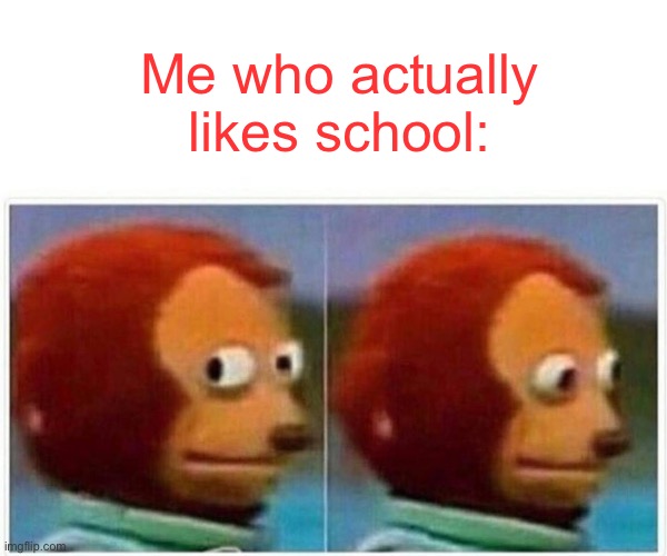 Monkey Puppet Meme | Me who actually likes school: | image tagged in memes,monkey puppet | made w/ Imgflip meme maker