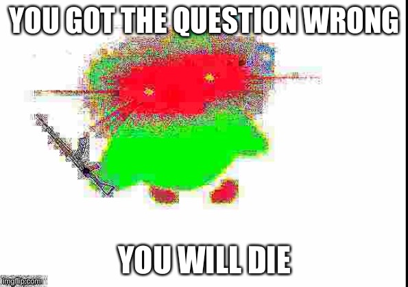 Doulingo kills | YOU GOT THE QUESTION WRONG; YOU WILL DIE | image tagged in deep fried doulingo owl | made w/ Imgflip meme maker