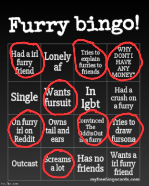 I almost got bingo | image tagged in furry bingo | made w/ Imgflip meme maker