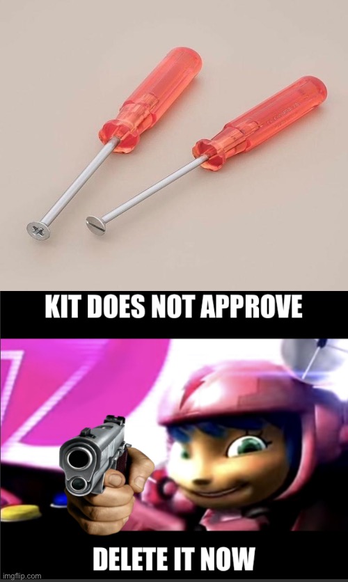 Like how the hell do you use those | image tagged in kit does not approve,screw,driver,confused,cursed image | made w/ Imgflip meme maker