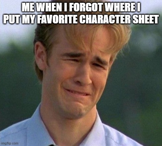 Dnd Characters (True Story) |  ME WHEN I FORGOT WHERE I PUT MY FAVORITE CHARACTER SHEET | image tagged in memes,1990s first world problems | made w/ Imgflip meme maker