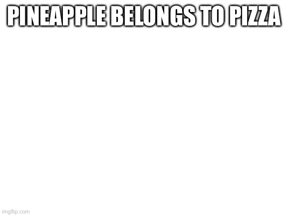 Blank White Template | PINEAPPLE BELONGS TO PIZZA | image tagged in blank white template | made w/ Imgflip meme maker