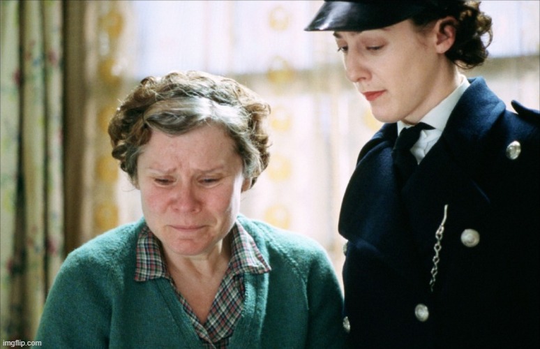 Vera Drake arrested | image tagged in vera drake arrested,historical,movie,abortion,women's rights,injustice | made w/ Imgflip meme maker