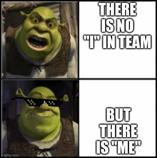 T E A M | THERE IS NO "I" IN TEAM; BUT THERE IS "ME" | image tagged in memes | made w/ Imgflip meme maker